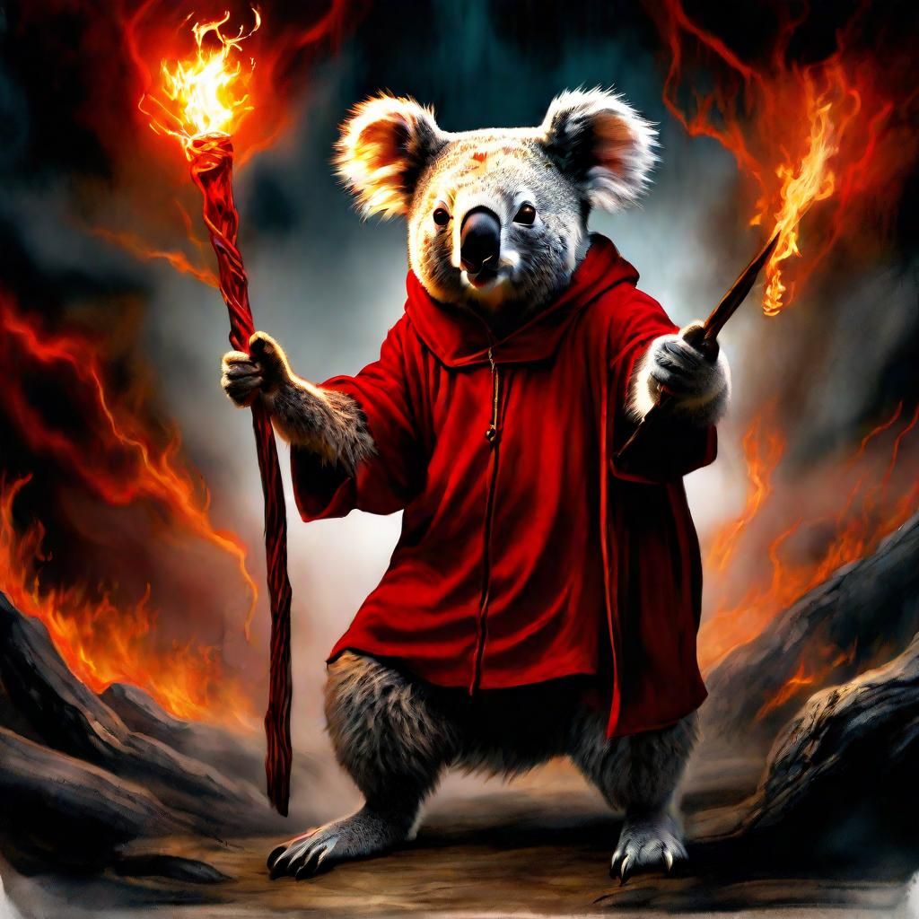 Koala Wizard Summons Creature in Elvenpunk Style