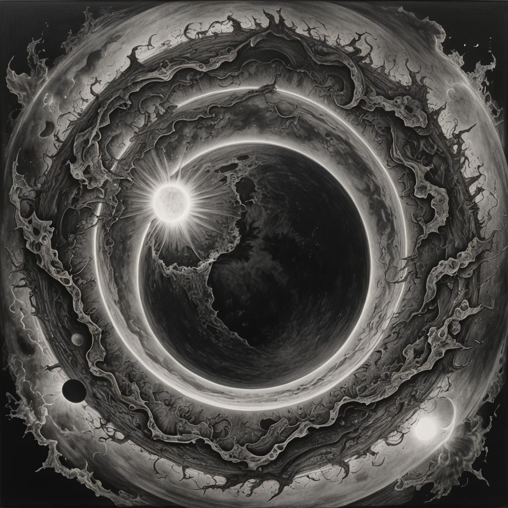 Hyperdetailed Charcoal Drawing of an Eclipse