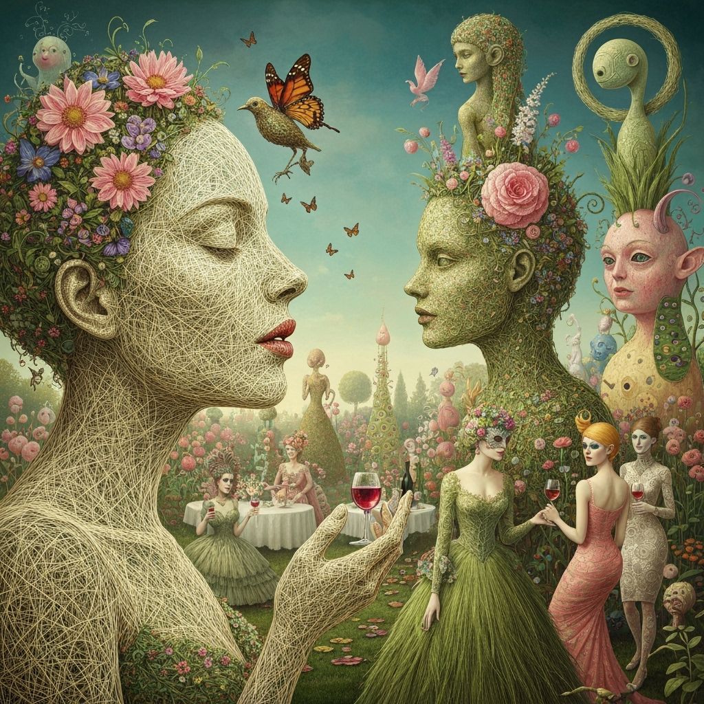 Surreal String Woman and Butterfly Bird Portrait