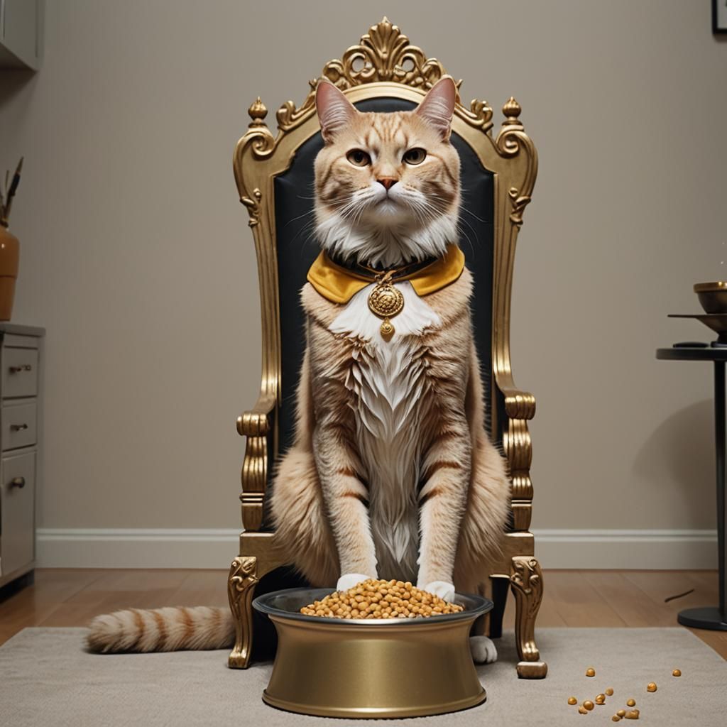 Regal Cat Monarch on Golden Throne