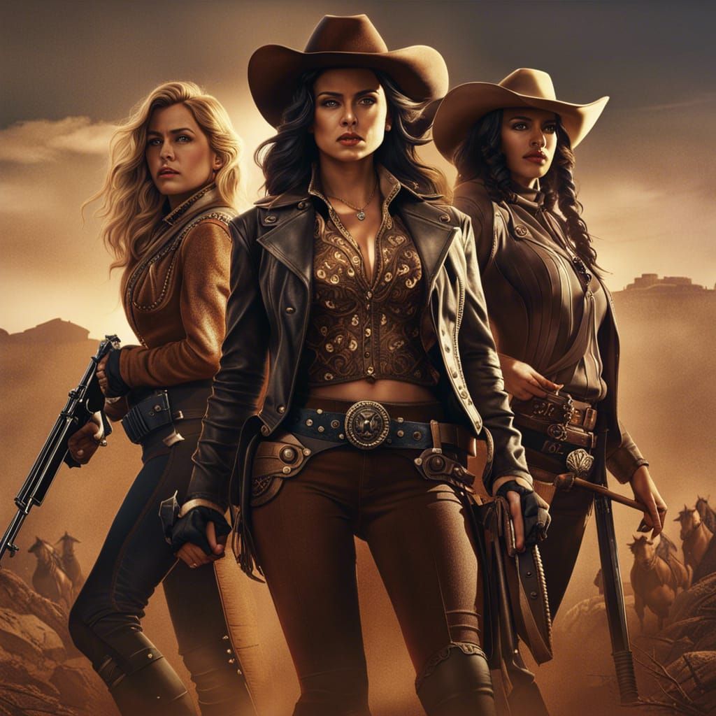 Wild West Cowgirl Heroes in Detailed Matte Painting