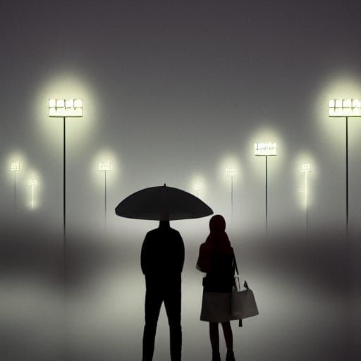 Cityscape in Rain with People and Light