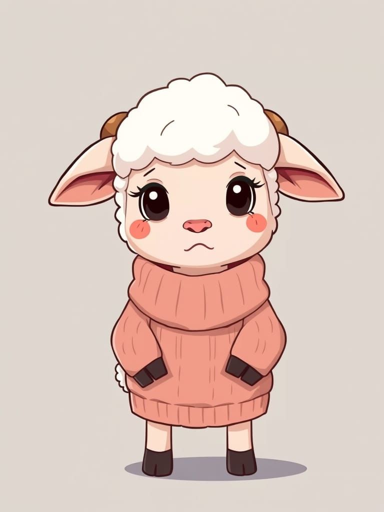 Shy Anime Sheep in Pastel Colors