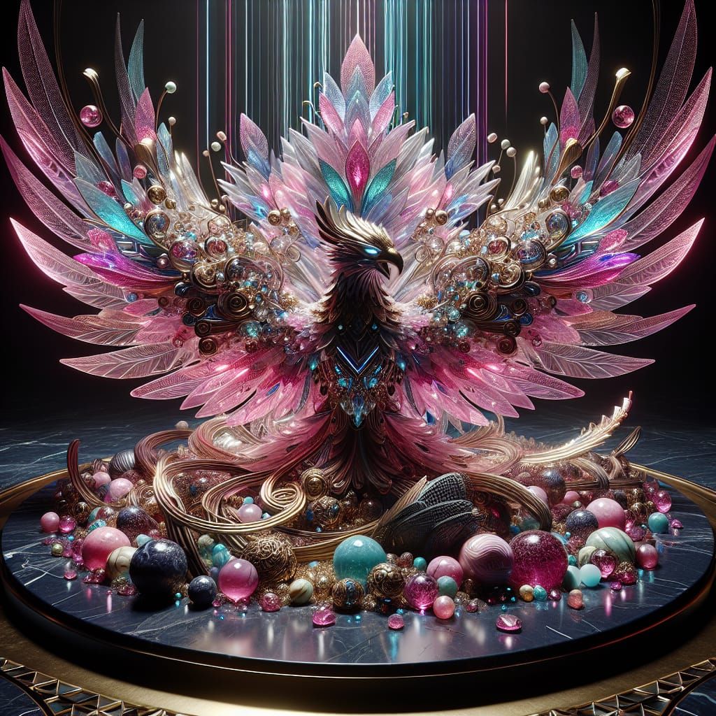 Stained Glass Eagle Statue in Pink and Gold
