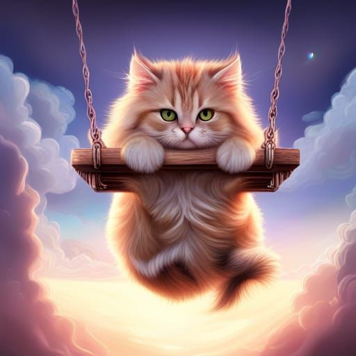 Fluffy Cat Enjoying a Swing: Digital Matte Painting