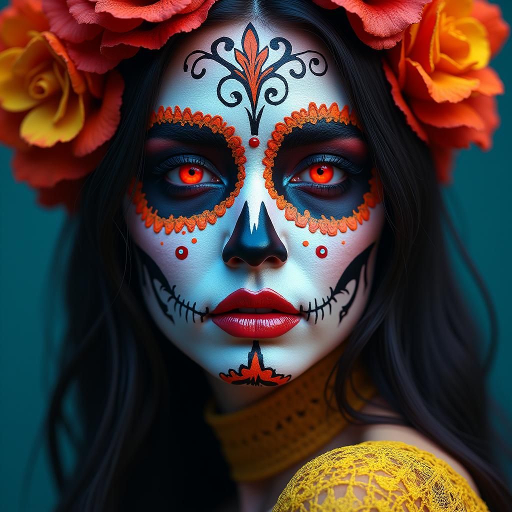 Vibrant Día de los Muertos Body Paint Portrait