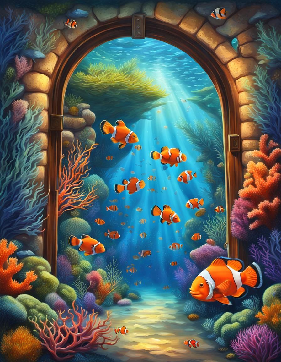 Underwater Tropical Scene Through Archway in Impressionistic...