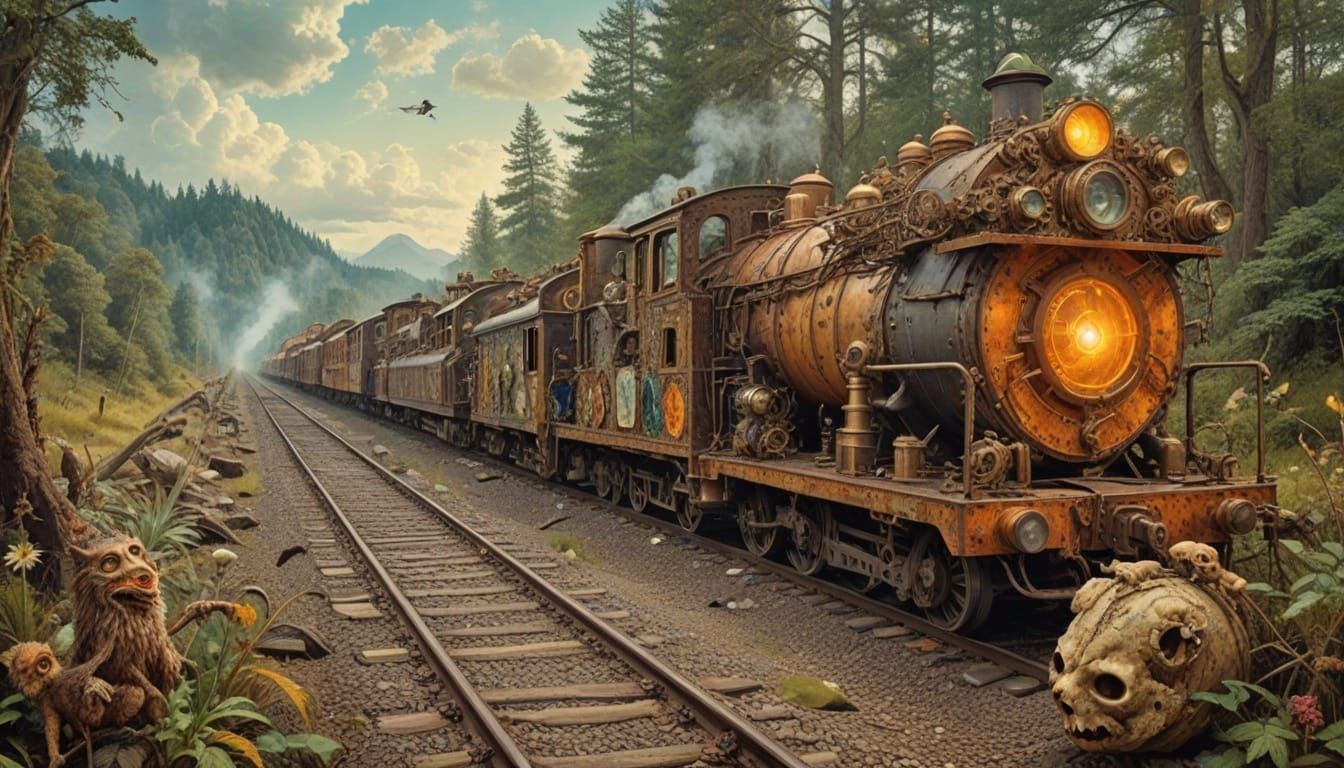 Steampunk Engineer in Psychedelic Dreamscape