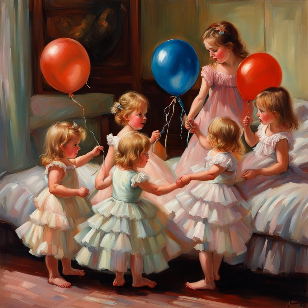Toddler girls playing with balloons