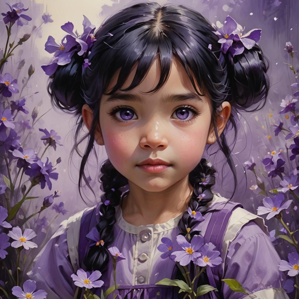 Toddler with Purple Eyes in Digital Art Style