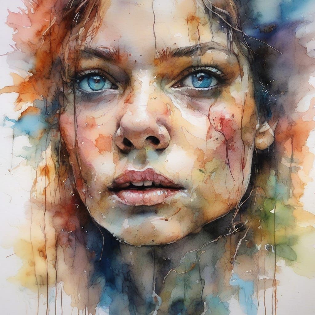 Survivor in Shock: Expressionist Watercolour Alien Attack