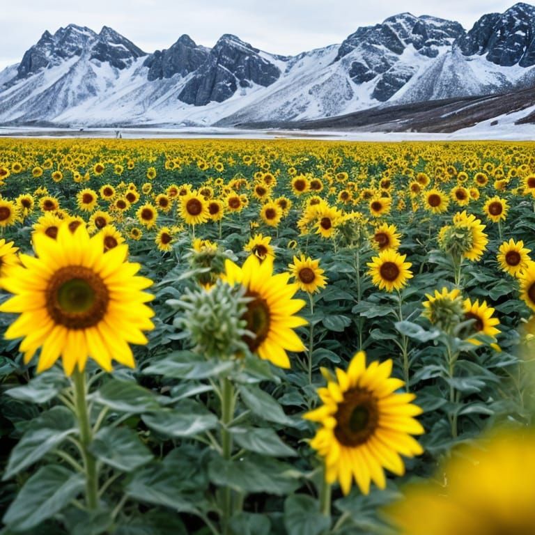 Sunflower in Snow Covered Field