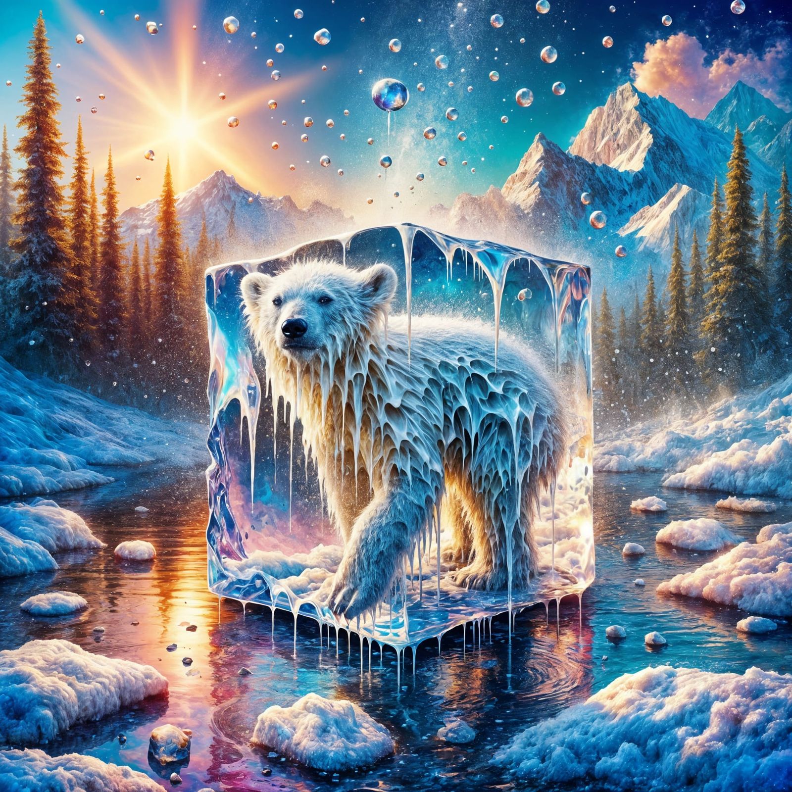 Surreal Hypermaximalist Masterpiece with Emerging Polar Bear