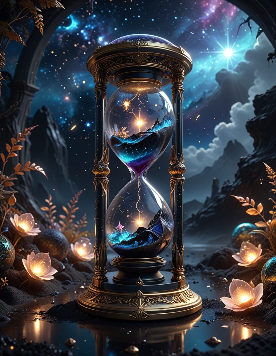 Surreal Anime Landscape with Giant Hourglass