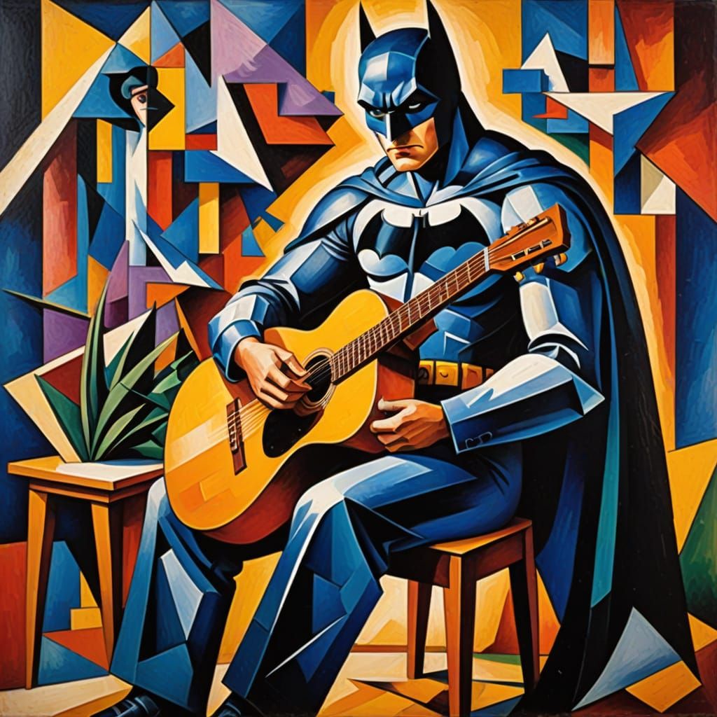 Batman Embodies Cubist Elegance on Guitar