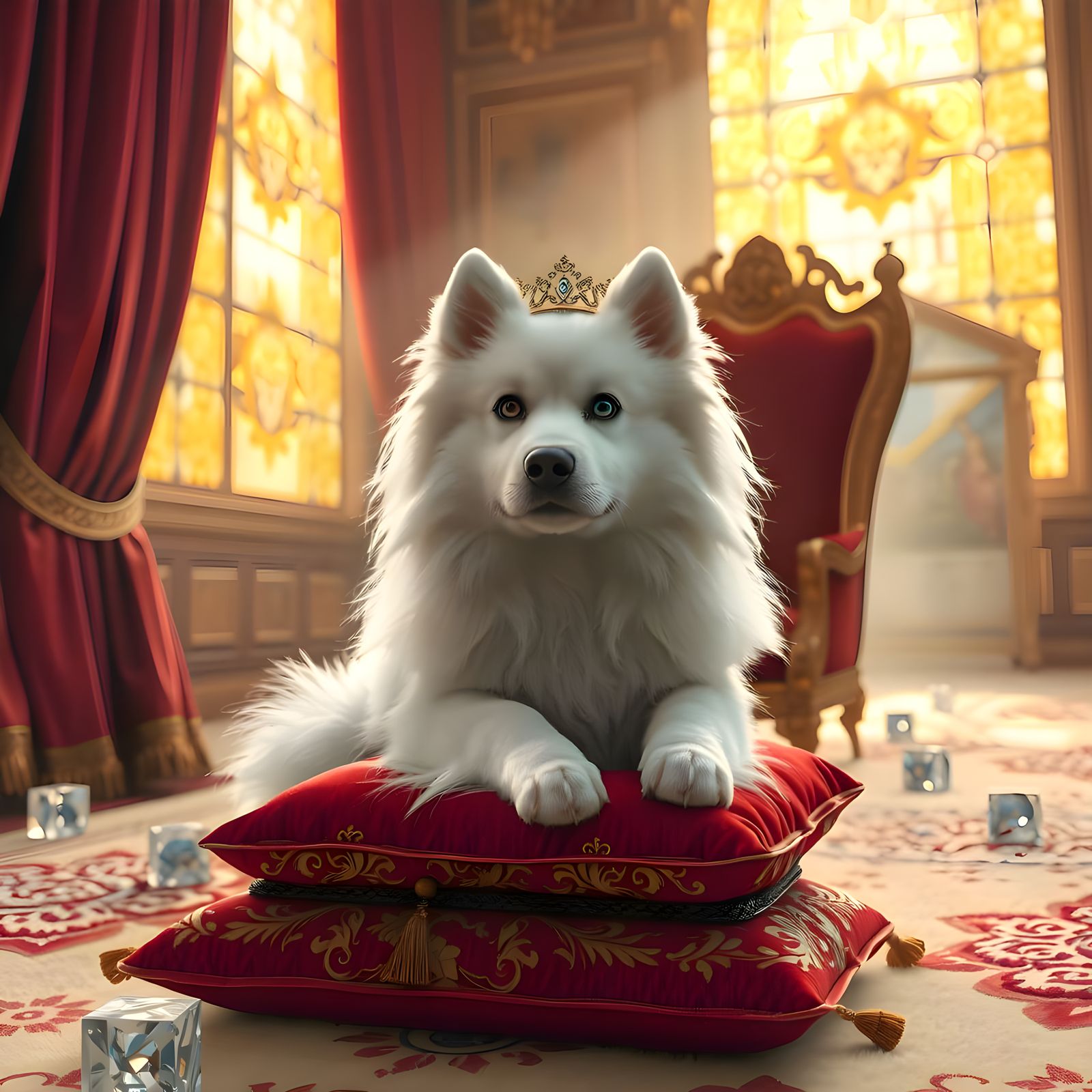Fluffy Samoyed Dog in Royal Palace