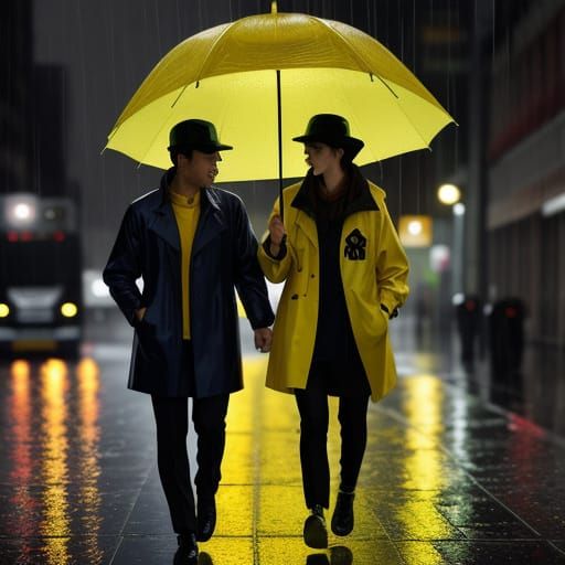 On a rainy city night.