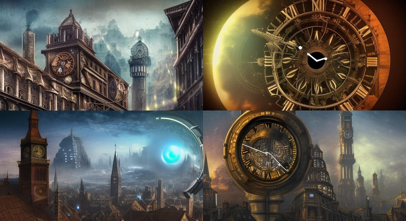 Eye Iris Reflecting History Timeline, Detailed Matte Paintin...