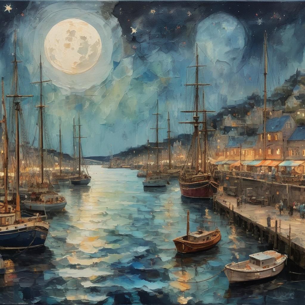 Cityscape Under Golden Moonlight