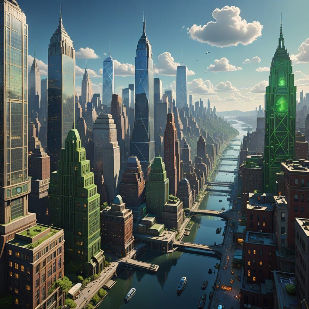 Retro-Futuristic New York Cityscape in Neon Glory