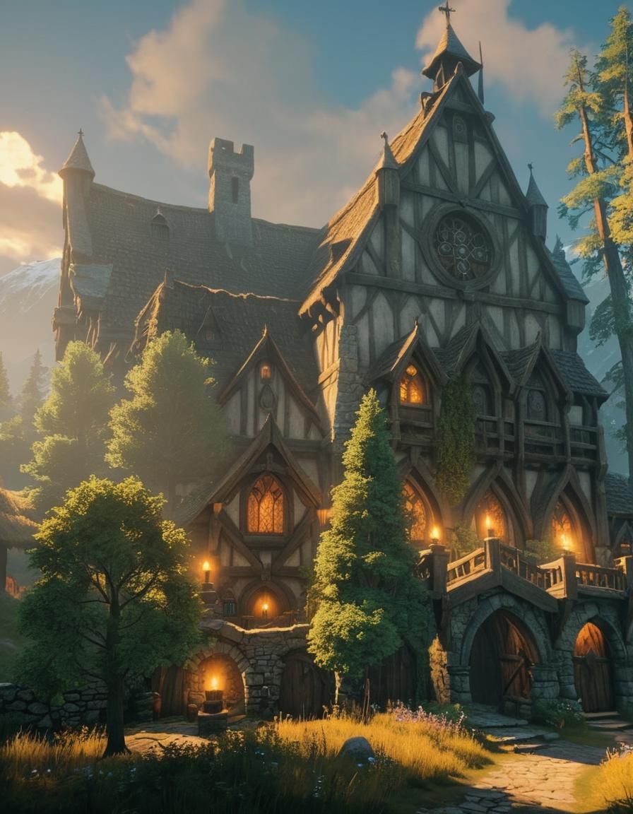 Idyllic Fantasy Landscape Inspired by Skyrim and Witcher