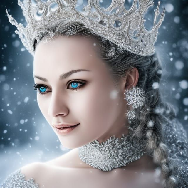 Stunning Snow Queen Portrait in Hyperdetailed Style