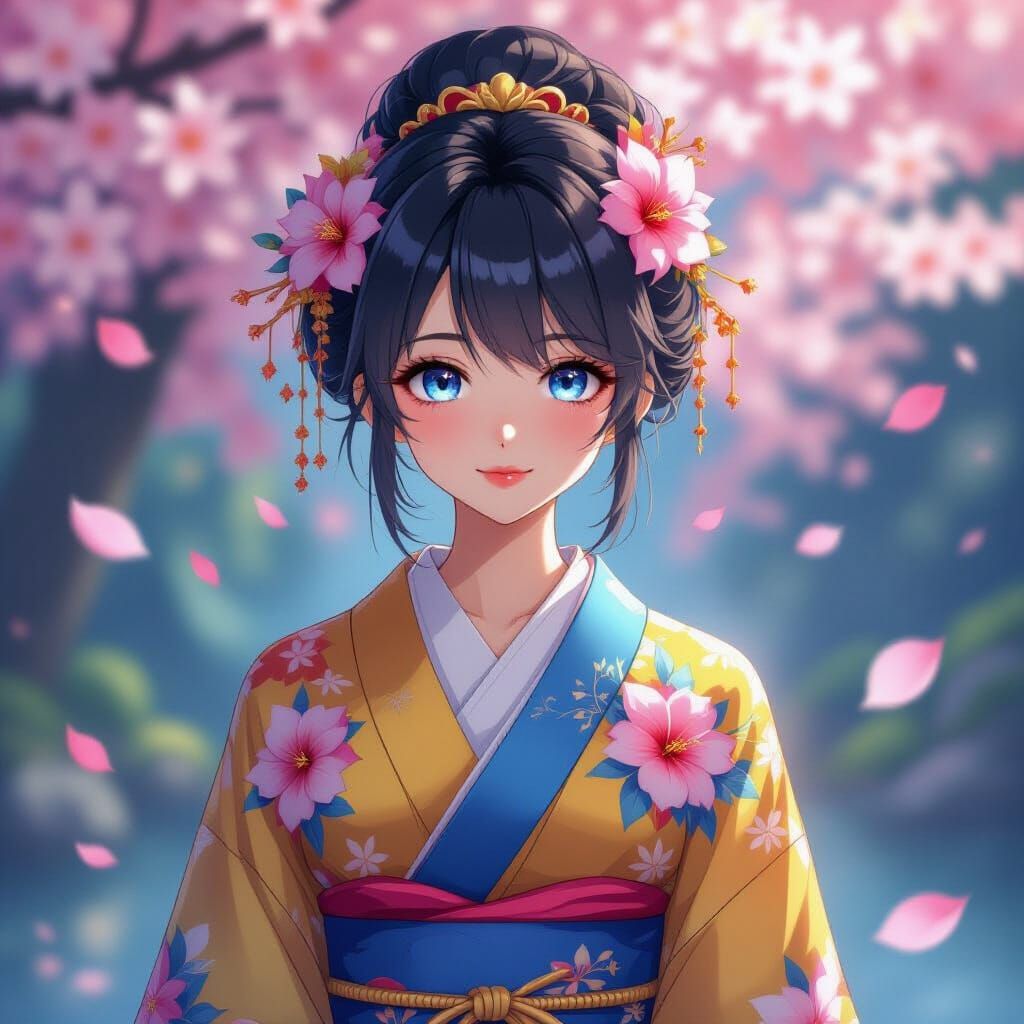 Anime Hibiscus Queen with Sapphire Eyes