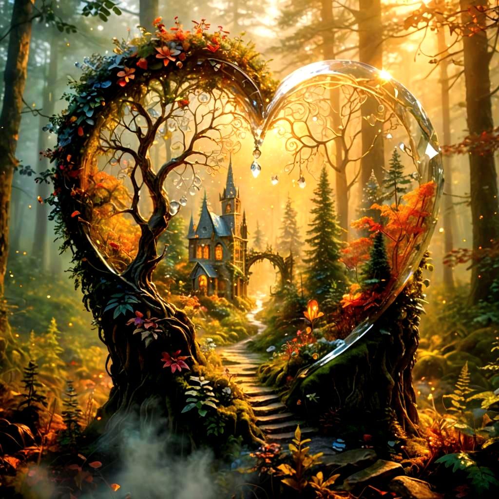 Ethereal Crystal Heart in Hyperrealistic Fantasy Style