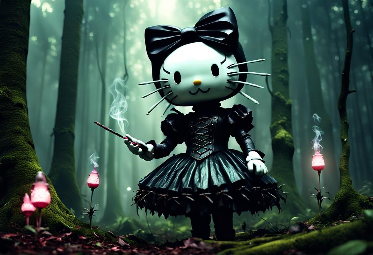 Gothic Hello Kitty's Surreal Forest Hallucination