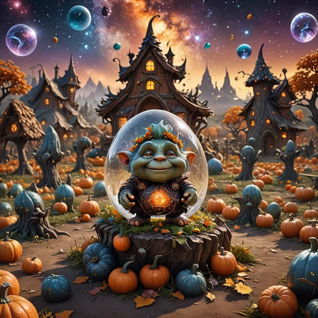 Troll in Crystal Egg with Galaxy Background