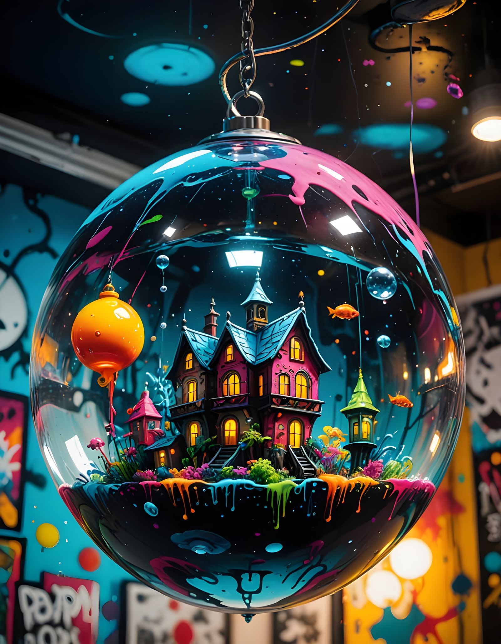 Underwater Kingdom Graffiti Art in Glass Sphere
