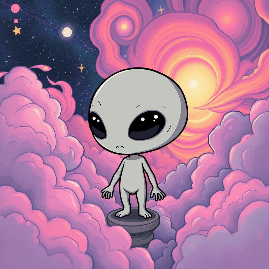 Chibi Alien Among Supernova Clouds
