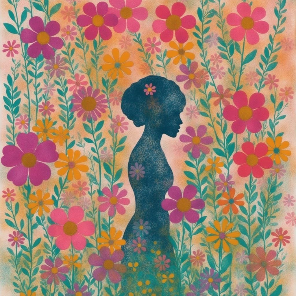 Floral Campion Flowers in Gelli Plate Monotype Print