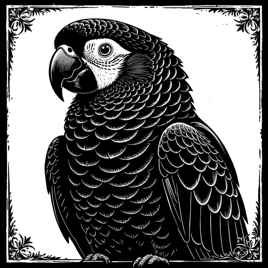 Black and White Parrot in Bold Illustrative Style