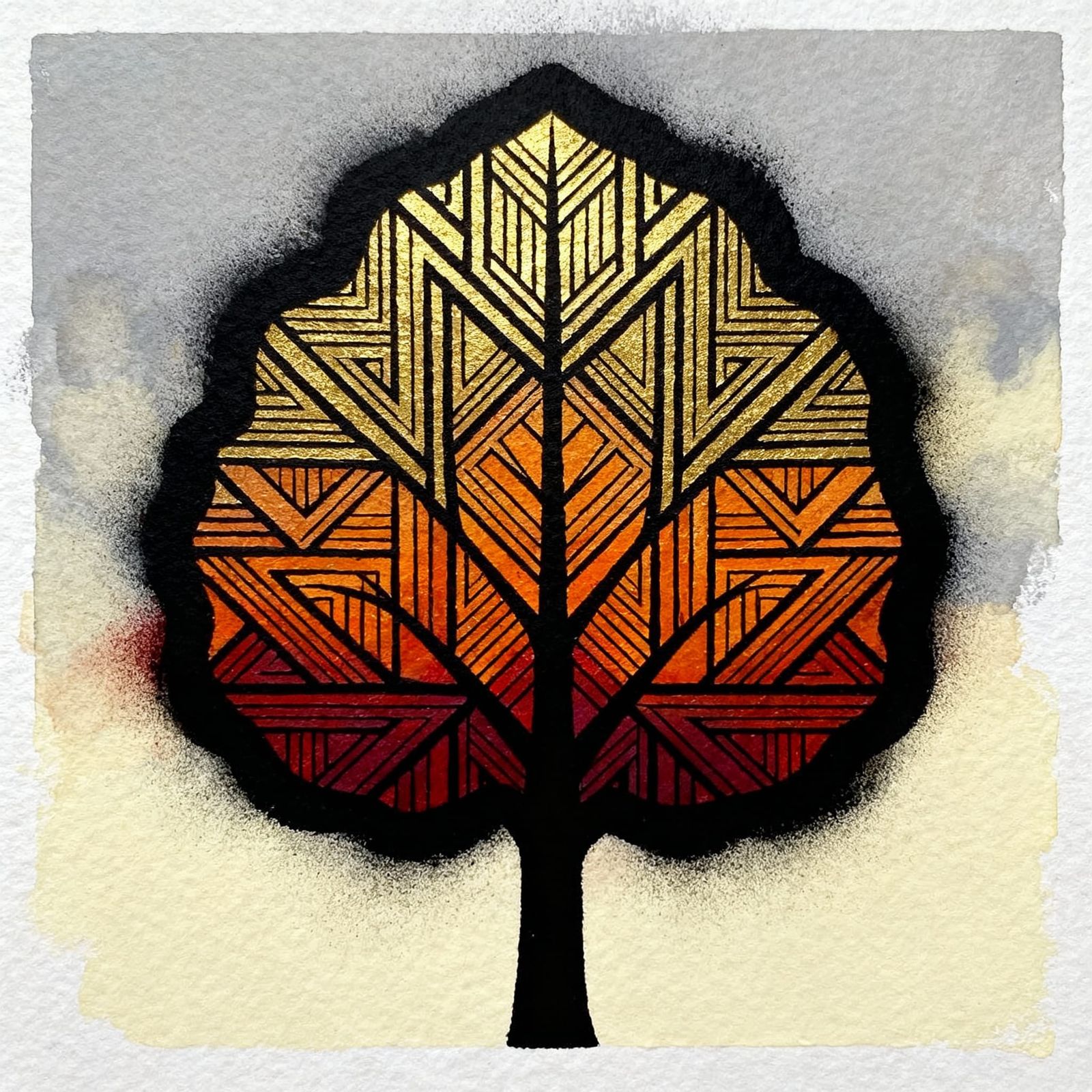 Art Deco Fall Tree With Geometric Patterns