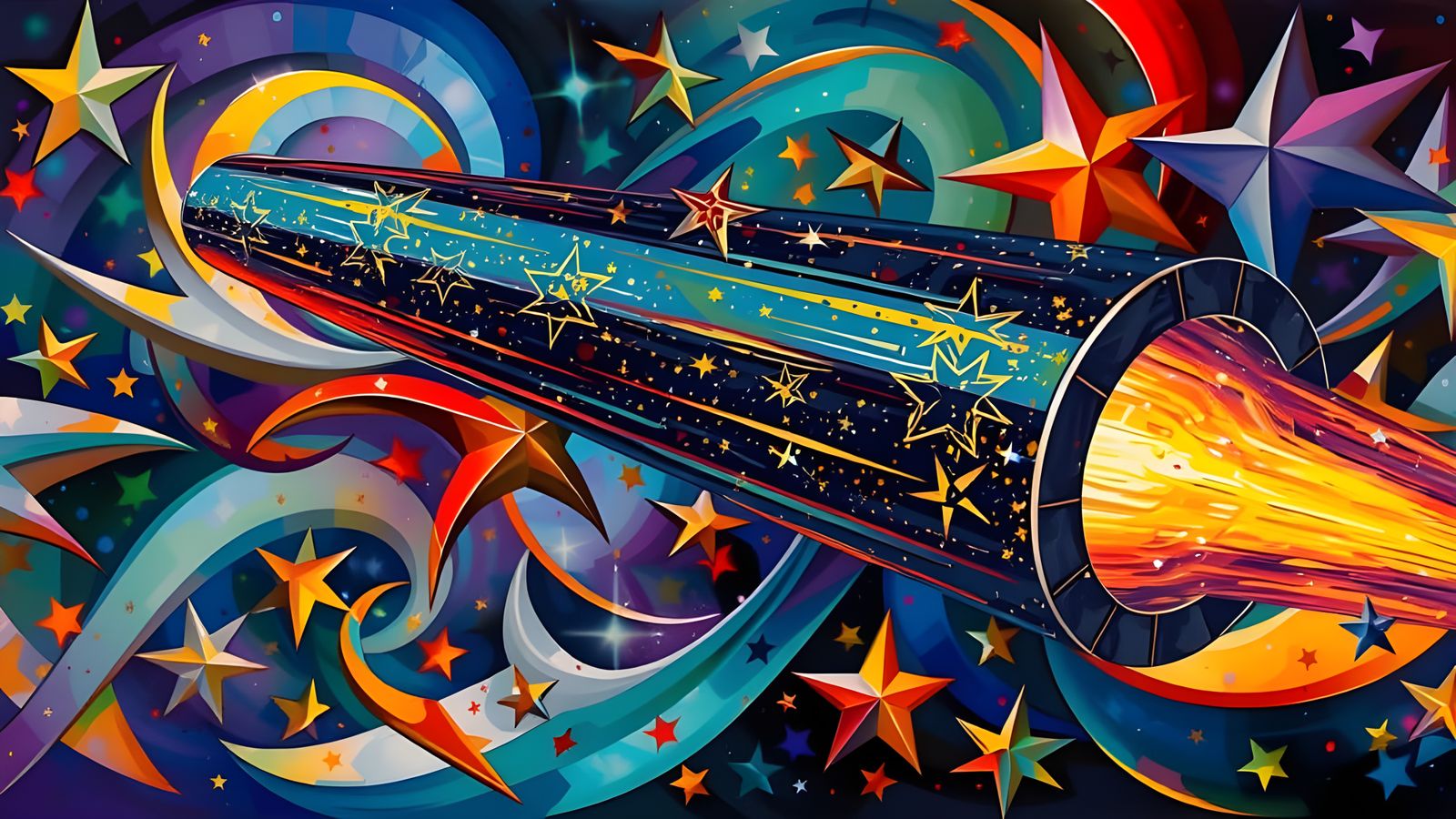 Gleaming Cylinder in Surreal Cosmos: Impasto Oil Painting