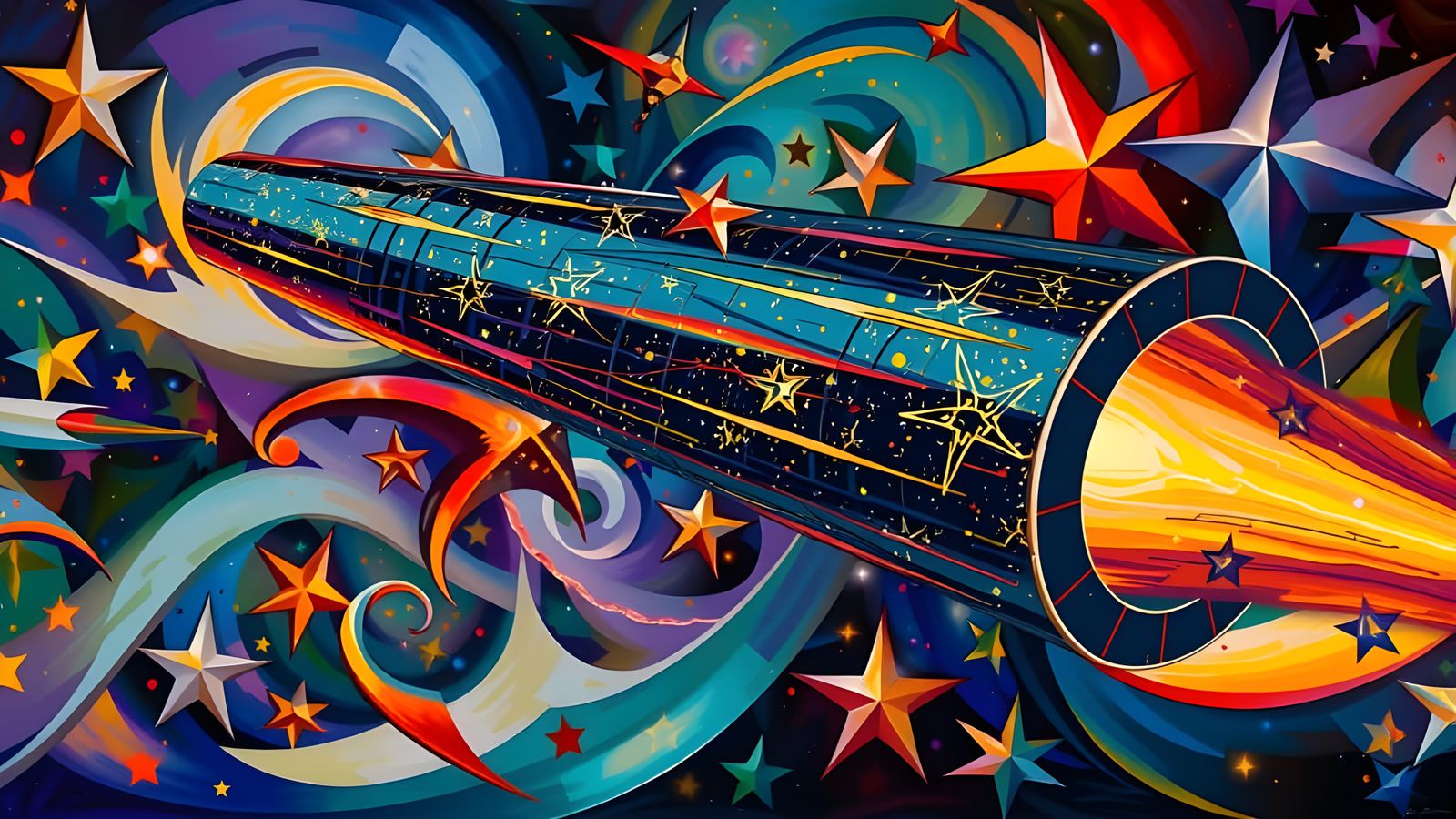 Gleaming Cylinder with Starry Cosmos in Impasto Style