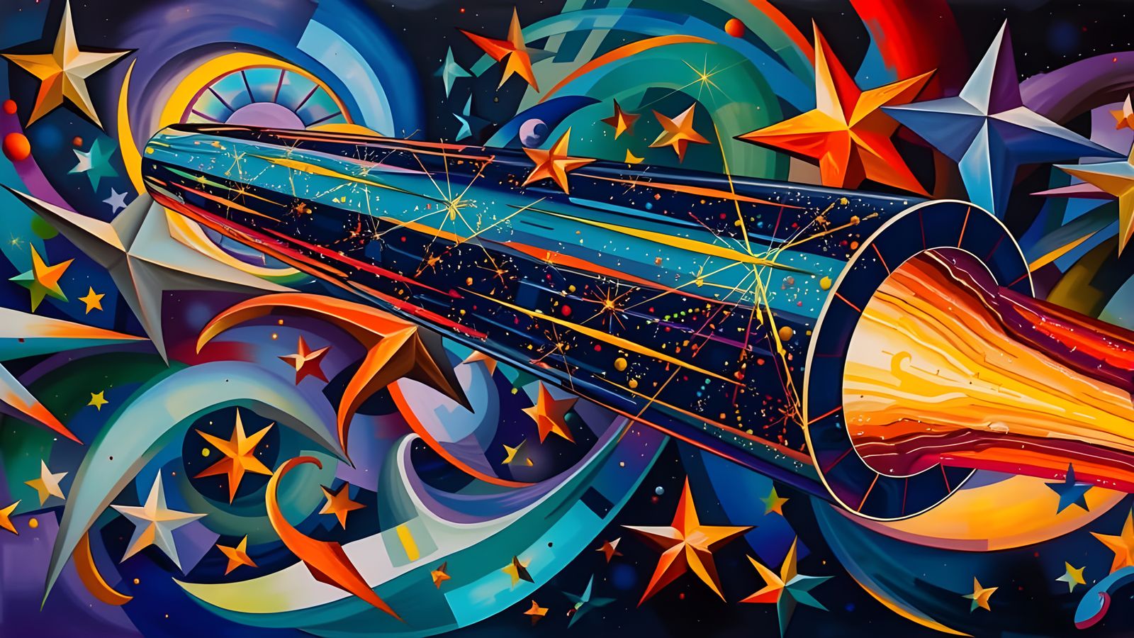 Vivid Cylinder Soaring Through a Surreal Cosmos