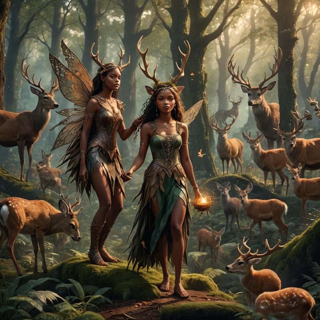 Fairy Heals Deer with Magic in Enchanted Forest