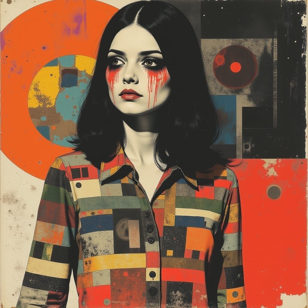 Psychedelic Watercolor Portrait of a Hippie Woman