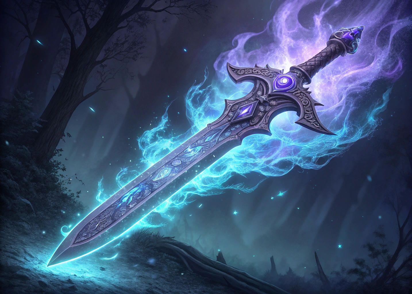 Supernatural Sword with Blue Flames, Digital Art