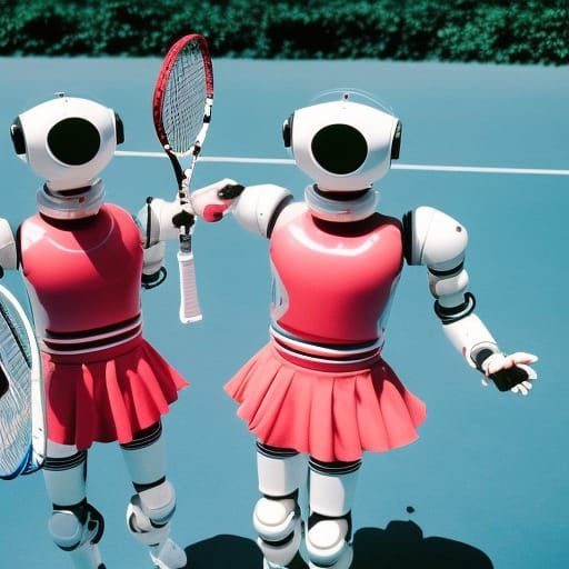 Space Alien Chatbot Robots Play Tennis: 1980s Disposable Cam...