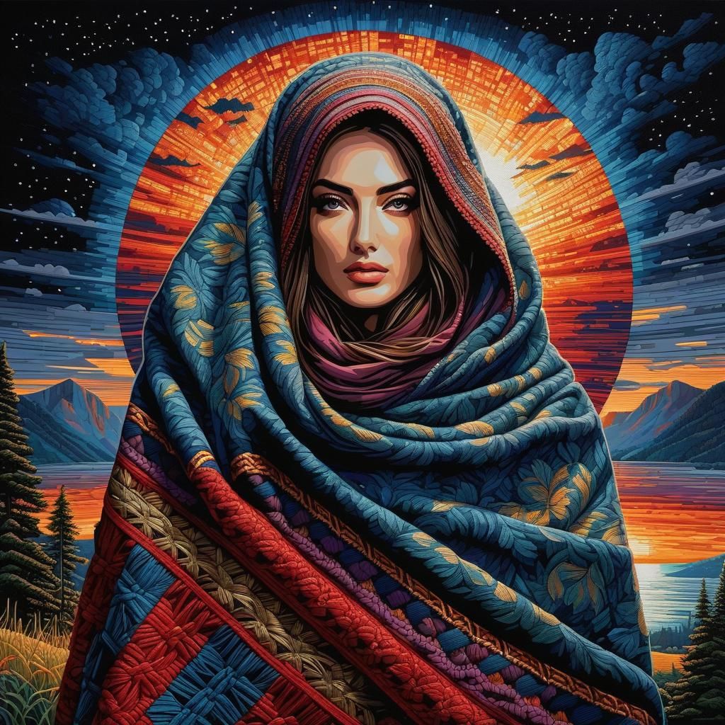 Girl Wrapped in Blanket: Mixed Media Art