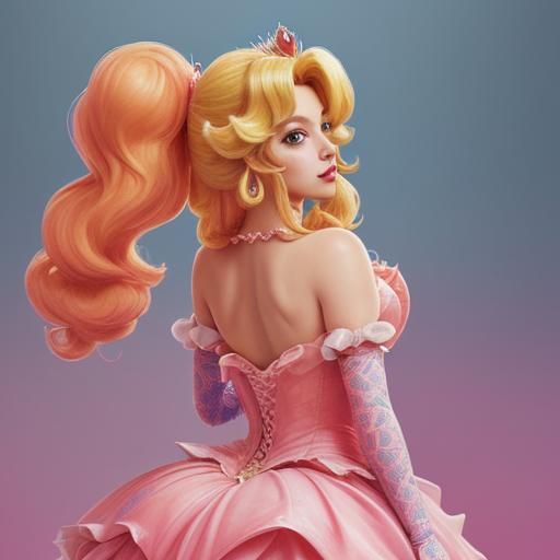Detailed Princess Peach Portrait in Splash Art Style