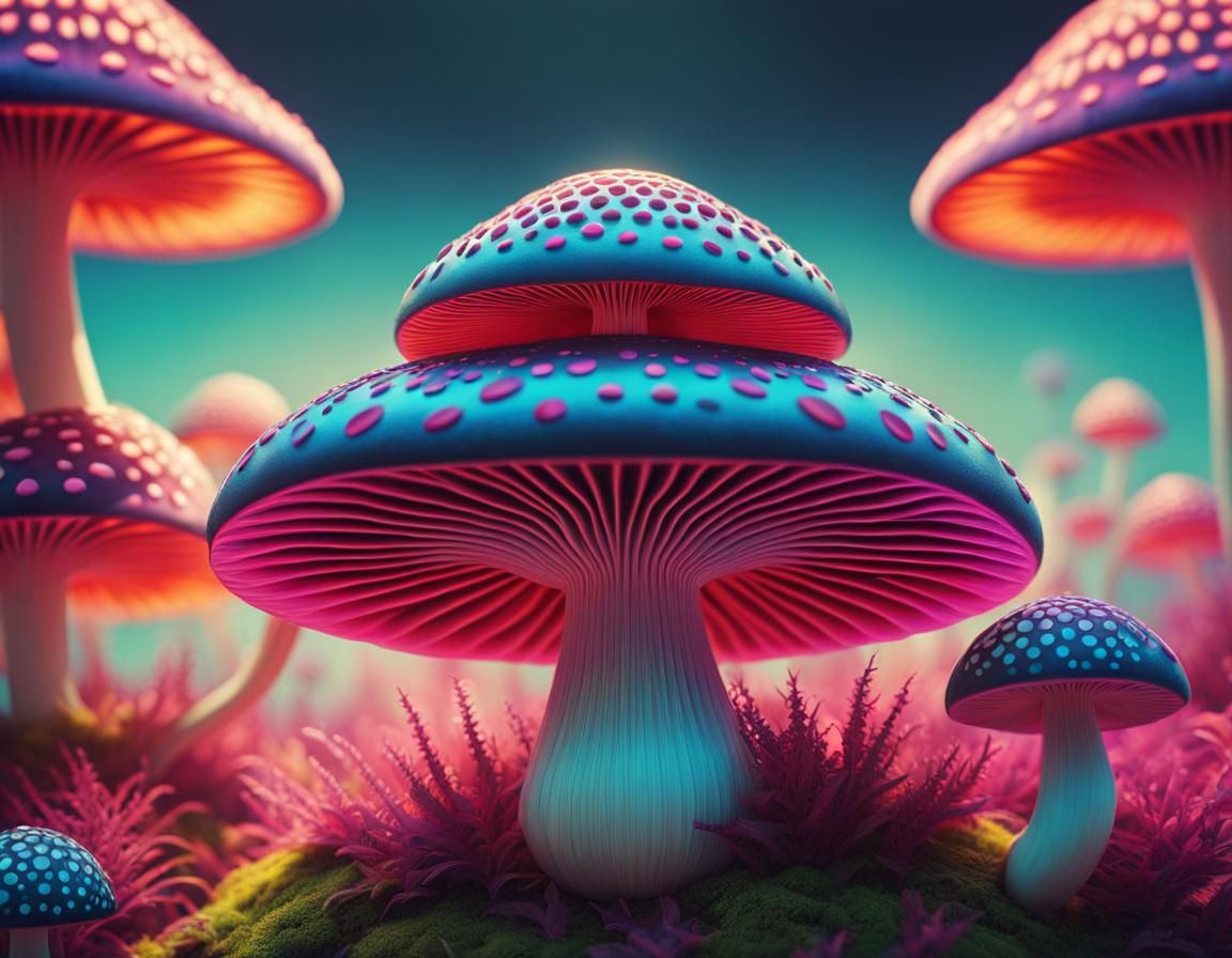 Psychedelic Mushroom Optical Illusion in Pop Art Style