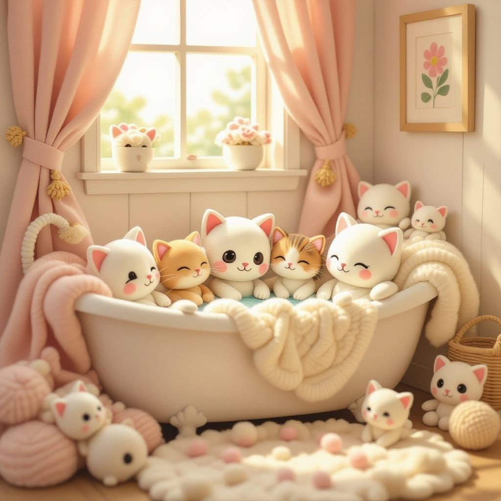 Whimsical Kittens & Smiling Skulls in Pastel Colors