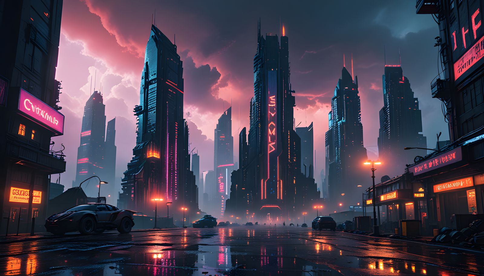 Epic Post Apocalyptic Mega Cityscape at Night in HDR