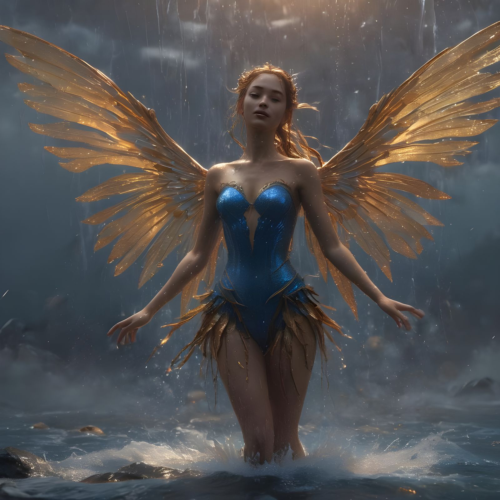 Fairy Dancing in Storm with Lightning