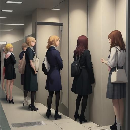 Anime Style Women's Restroom Line