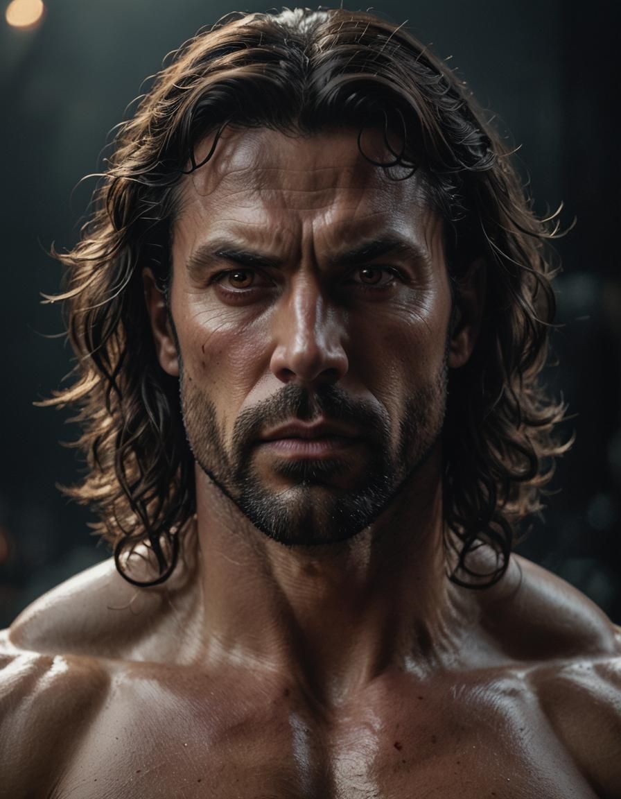 Mystical Portrait of Man with Red Eyes: Digital Painting